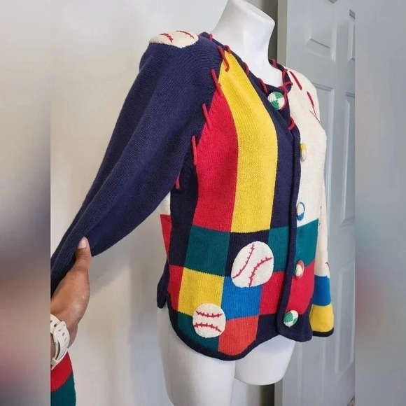 Vintage Lisa Nichols Embroidered Stitching Baseball Sport Theme Cardigan(L) - Picture 4 of 10